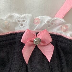 Black 100% cotton chemise w/ bra Victoria’s Secret size M lace sequin white trim